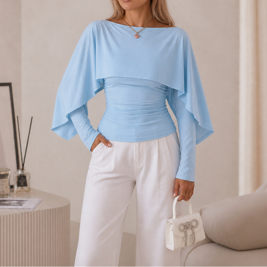 Wearbella – Cape Overlay Ruched Batwing Top