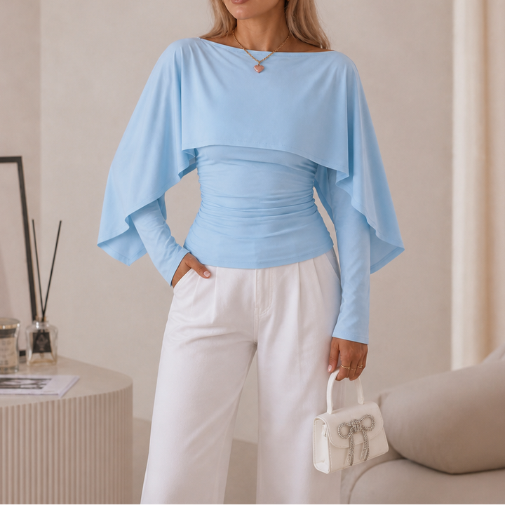 Wearbella – Cape Overlay Ruched Batwing Top