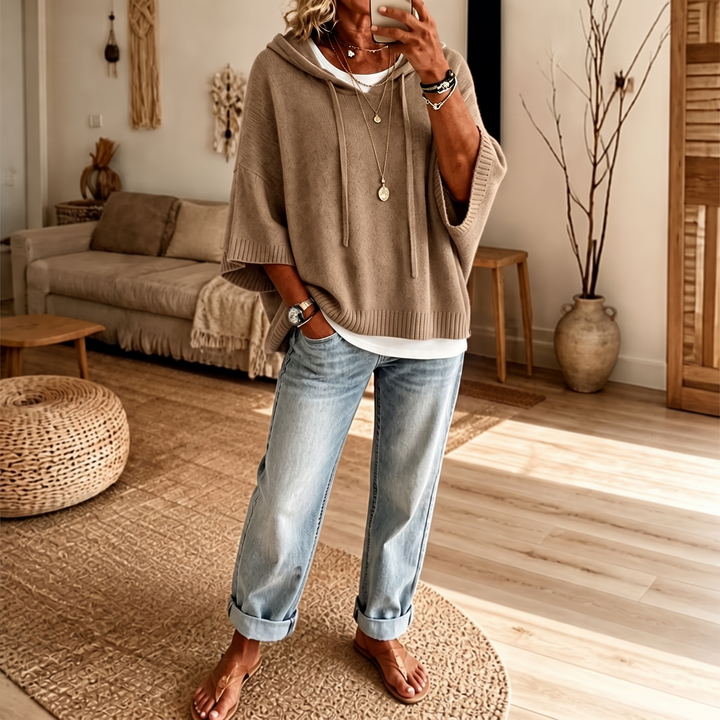 Cozelle – Frayed-Edge Open-Knit Oversized Hoodie