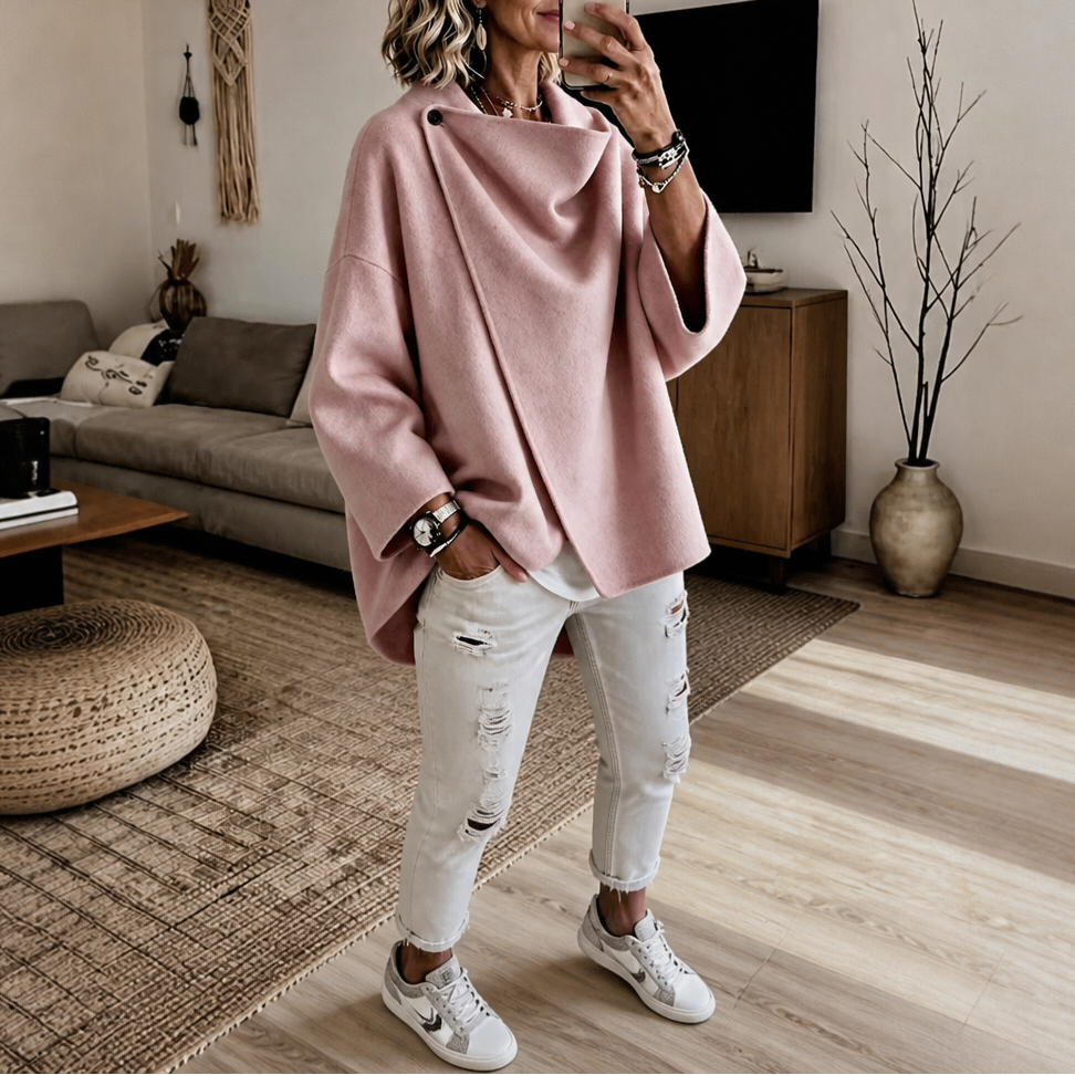 Wrapfield – Asymmetric Button Wrap Cape Jacket