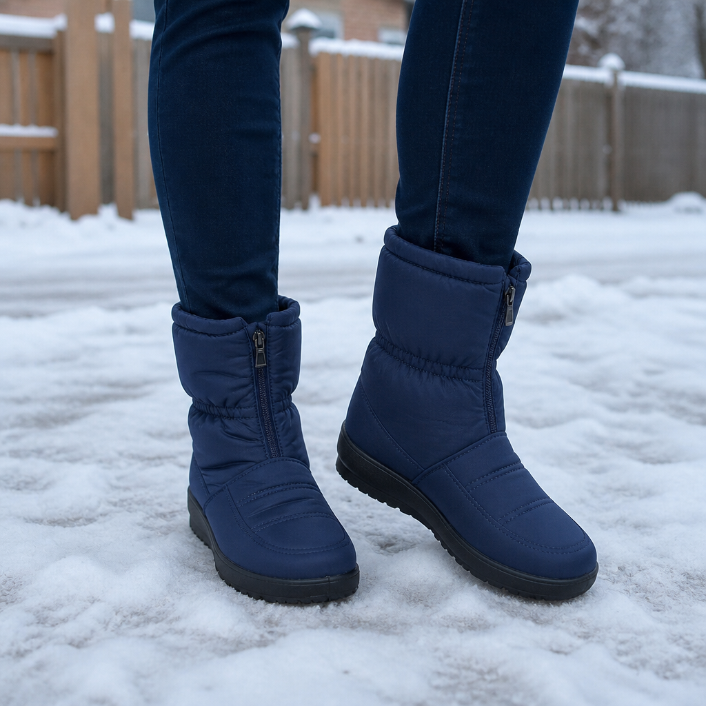 Frostbella – Quilted Zip-Up Mid-Calf Snow Boots
