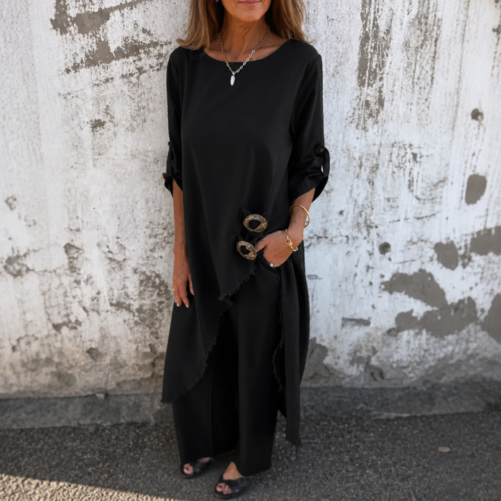 Effortlane – Asymmetric Hem Cotton-Linen Look Tunic Set