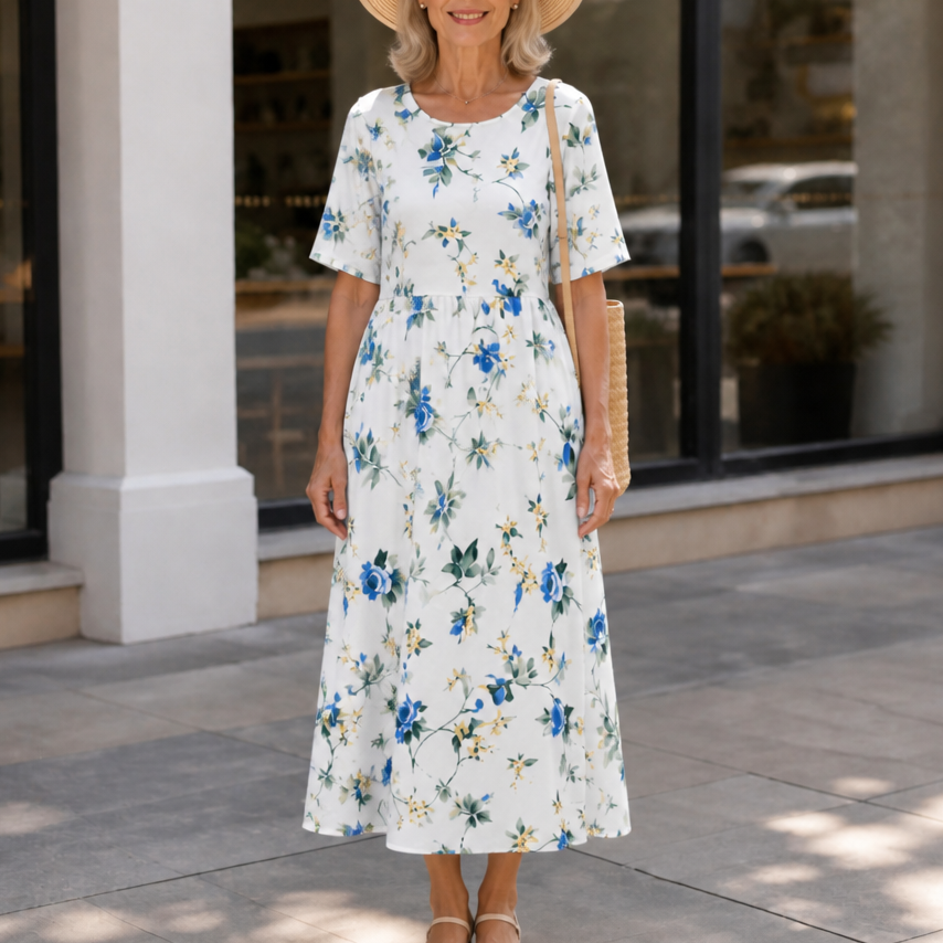 Wearbella – Floral Print Round-Neck Midi Dress