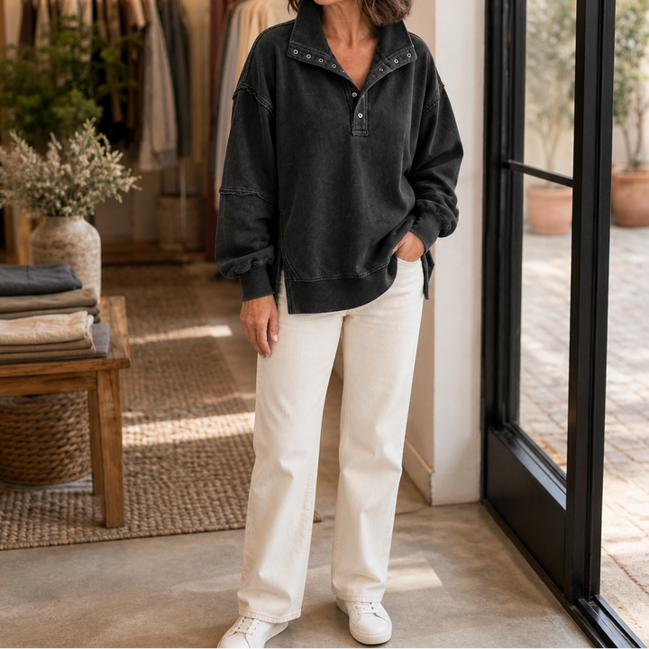 Draperie – Raw-Edge Split-Cuff Snap Placket Henley