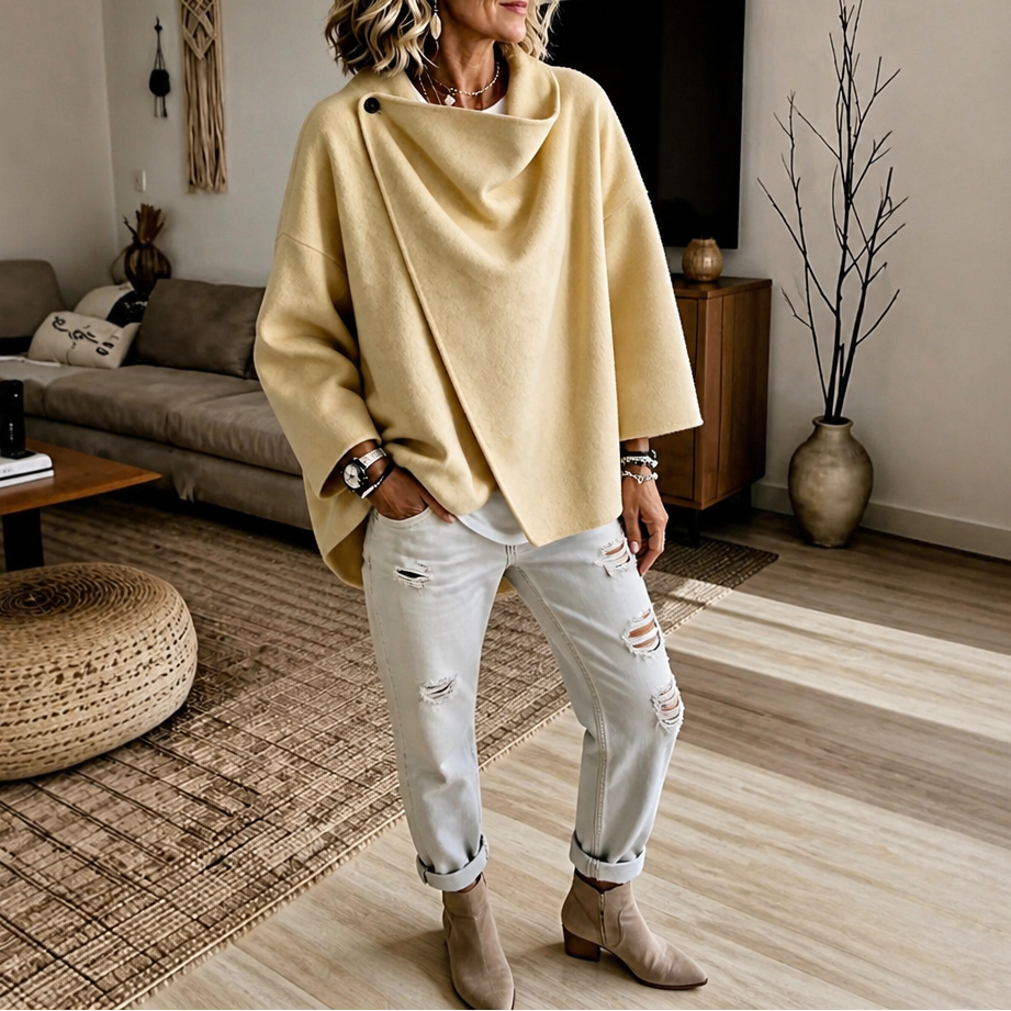 Wrapfield – Asymmetric Button Wrap Cape Jacket