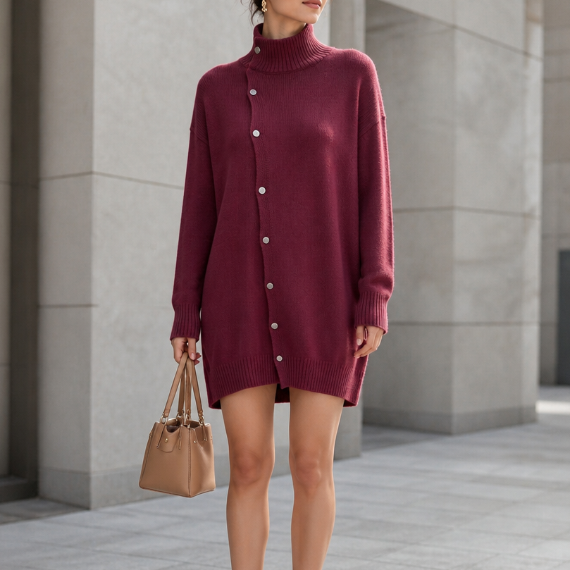Wrapdaya – Oversized High-Neck Button Cardigan