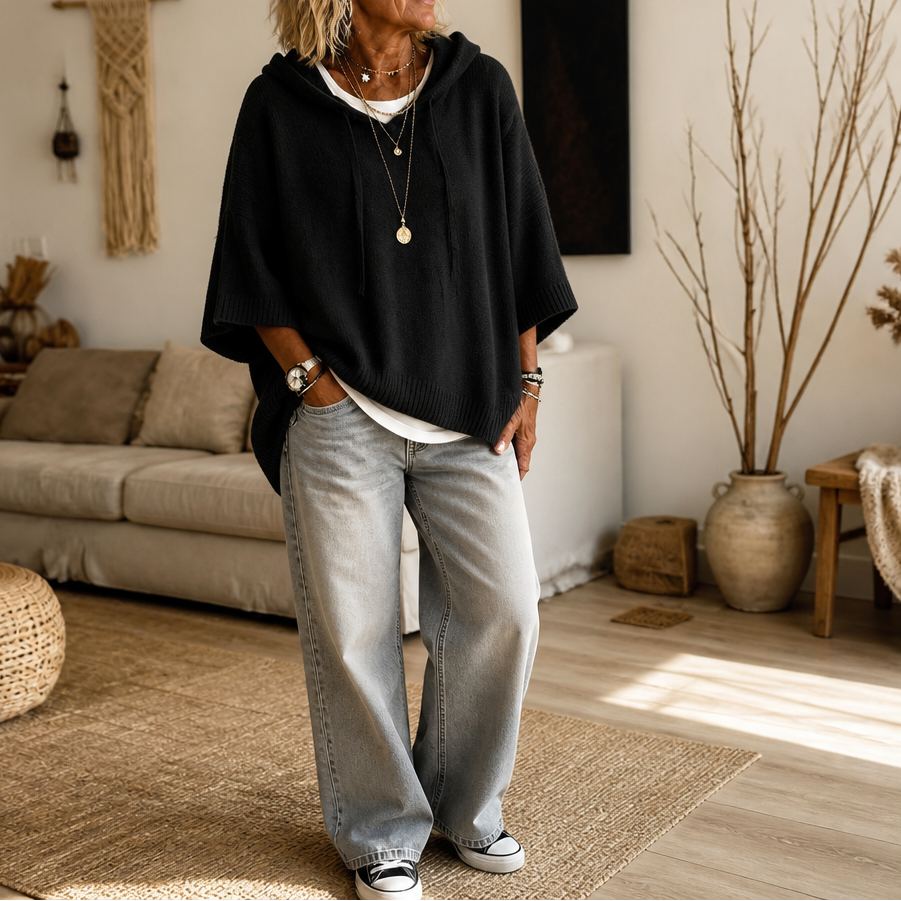 Cozelle – Frayed-Edge Open-Knit Oversized Hoodie
