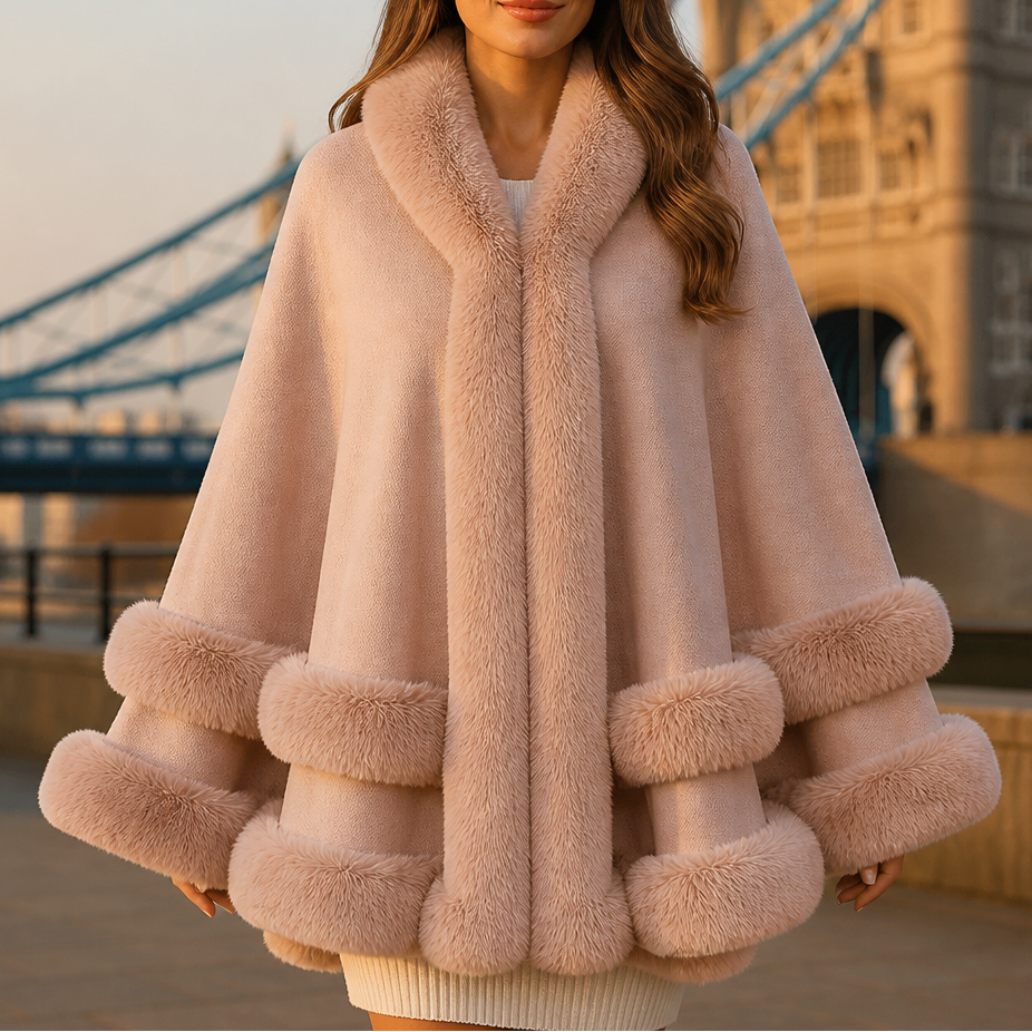 Wearbella – Fur-Trimmed Hooded Knit Cape Coat