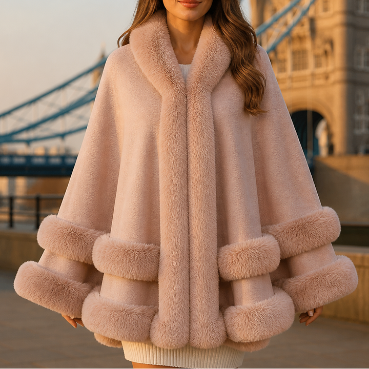 Wearbella – Fur-Trimmed Hooded Knit Cape Coat