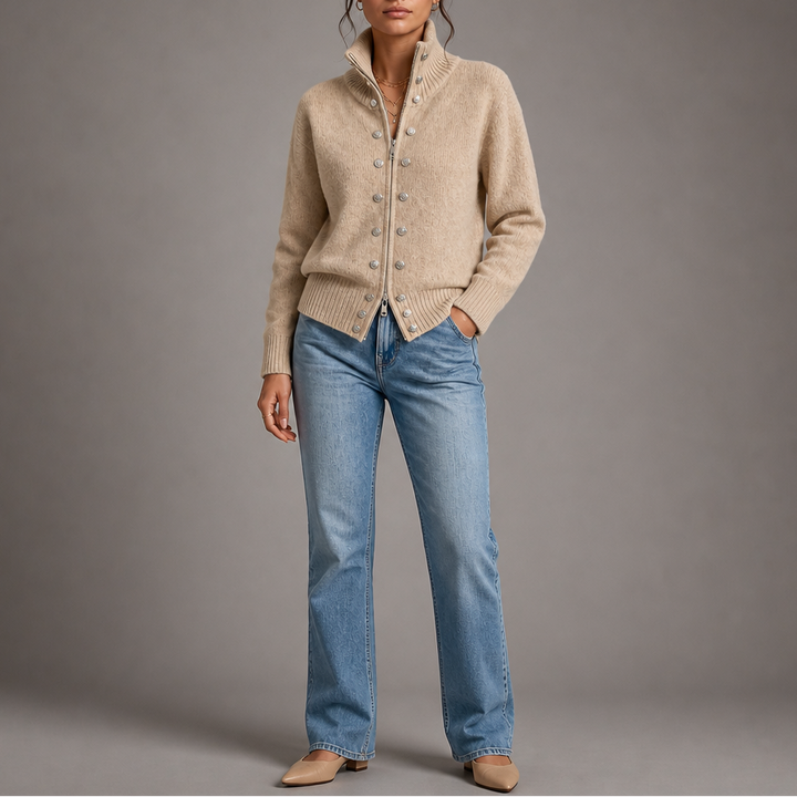 Wearvale – Two-Way Zip High-Neck Knit Cardigan