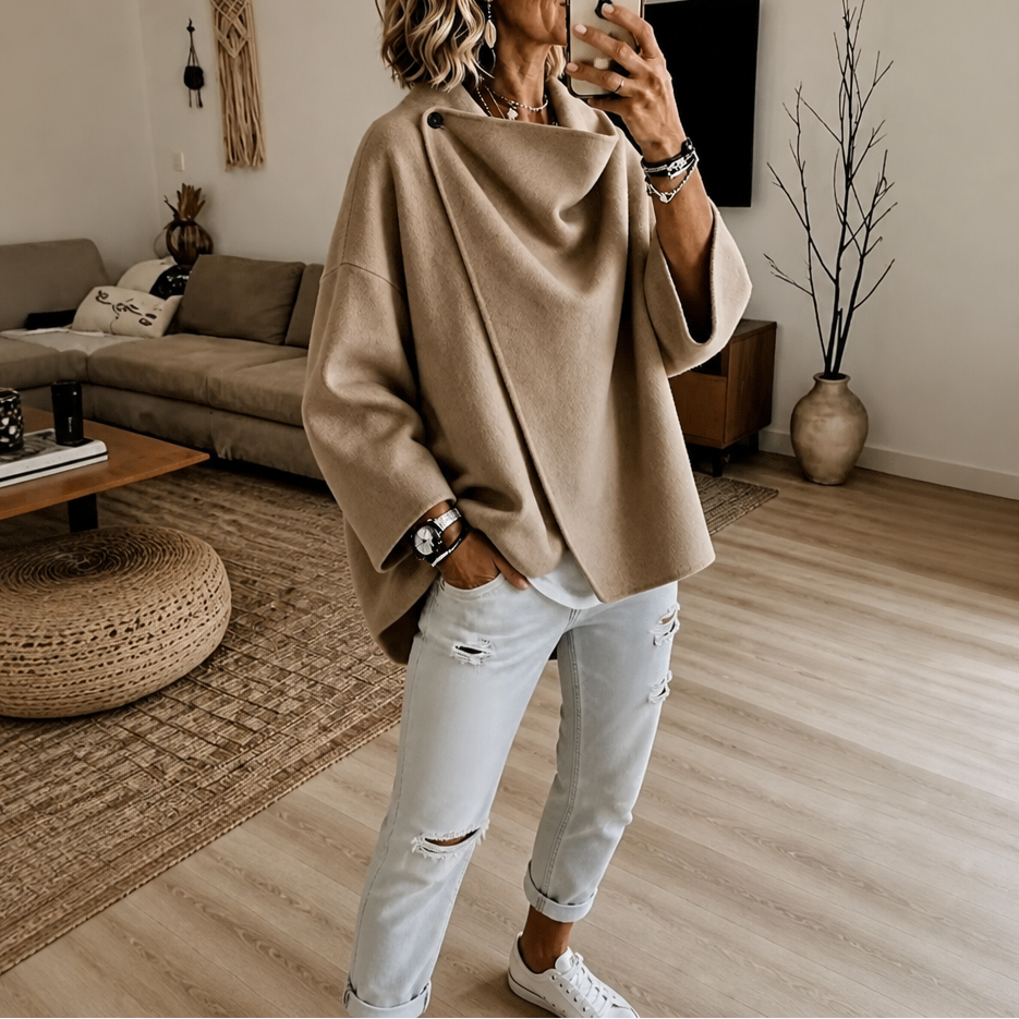 Wrapfield – Asymmetric Button Wrap Cape Jacket