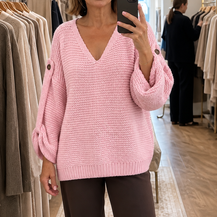 Strapline – Buttoned Strap Deep-V Sweater