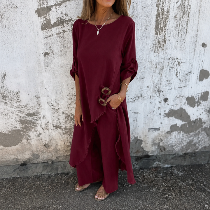 Effortlane – Asymmetric Hem Cotton-Linen Look Tunic Set