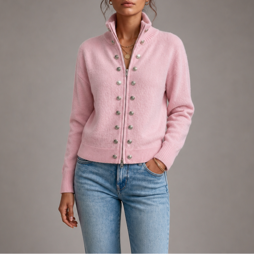 Wearvale – Two-Way Zip High-Neck Knit Cardigan