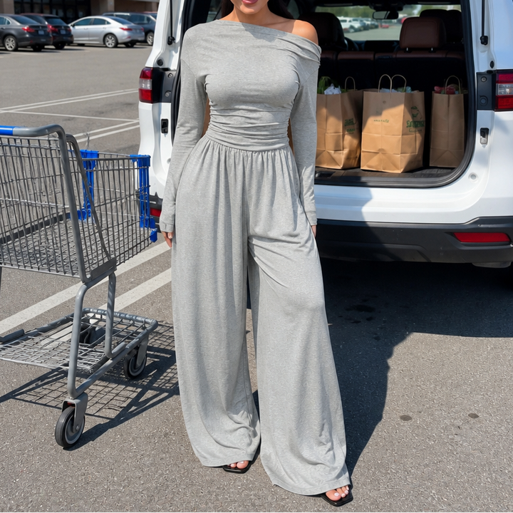 Wearbella – Off-Shoulder Ruched Wide-Leg Jumpsuit