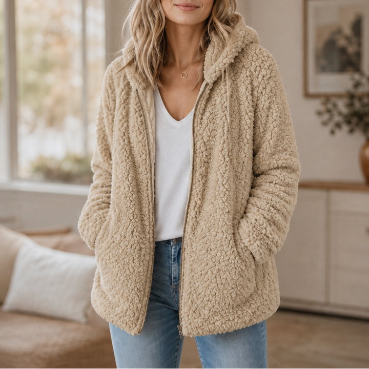 Cozelia – Fuzzy Hooded Zip-Up Fleece Jacket