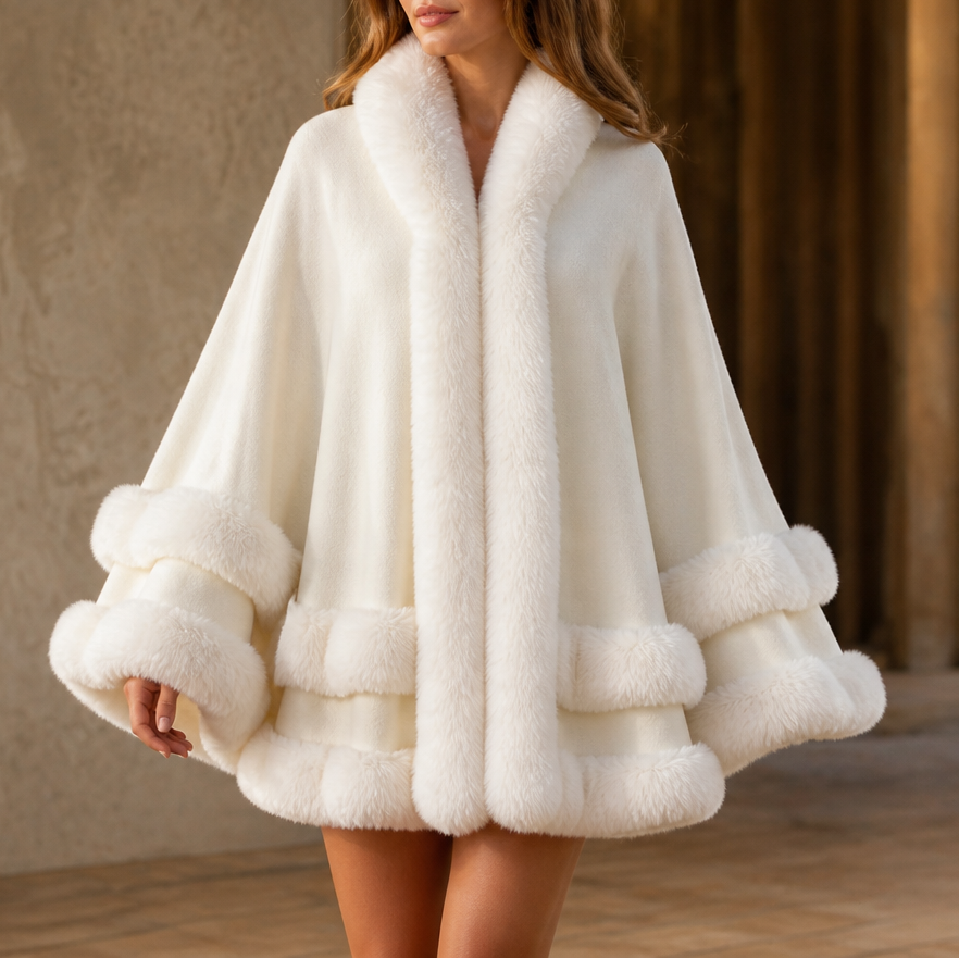 Wearbella – Fur-Trimmed Hooded Knit Cape Coat