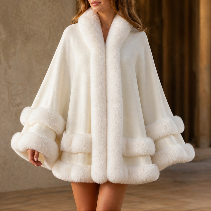 Wearbella – Fur-Trimmed Hooded Knit Cape Coat
