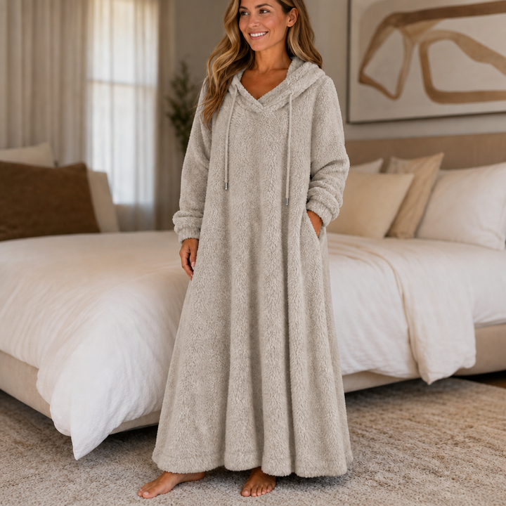 Coziya – Hooded Plush Fleece Maxi Robe Dress
