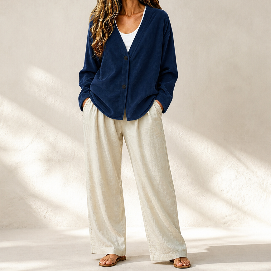 Corabelle – Rib Open-Front V-Neck Cardigan