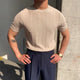 Magnus | Men's Striped Textured Ice Silk T-Shirt