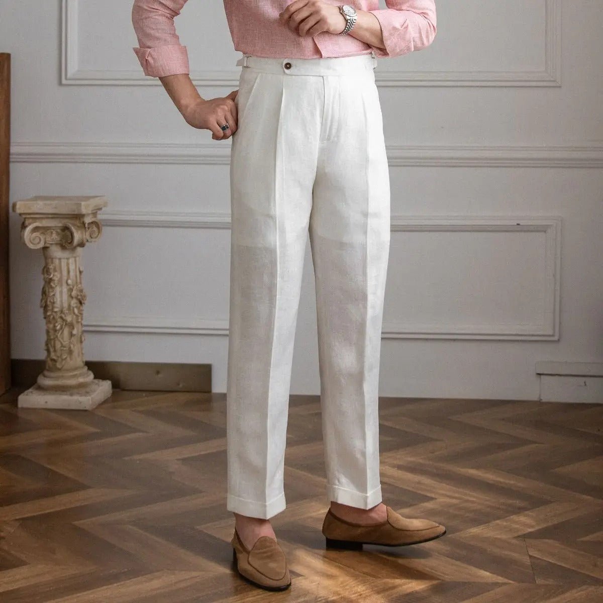 William | Men's Linen Trousers with Pleats and Pockets