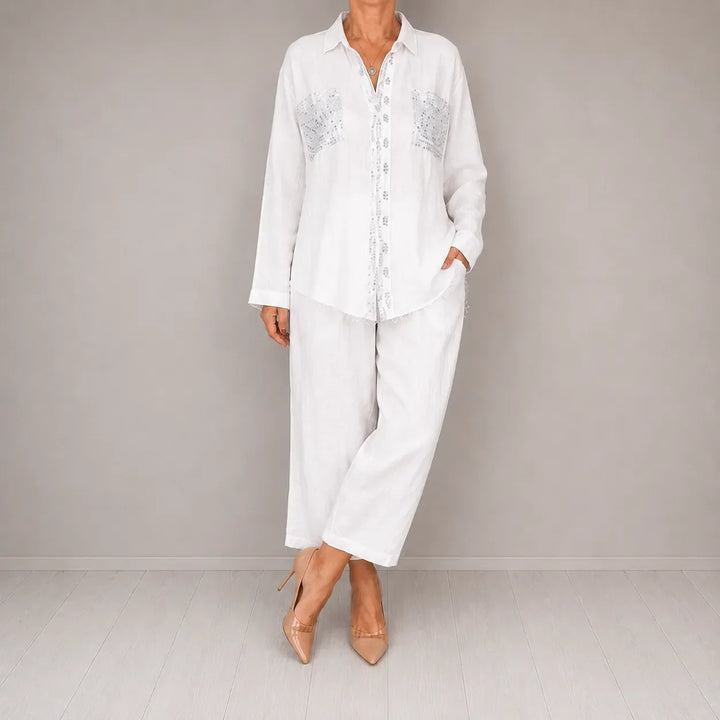 Sielora – Sequin Pocket Two Piece Set Wide Leg Pants Shirt Co-ord Women