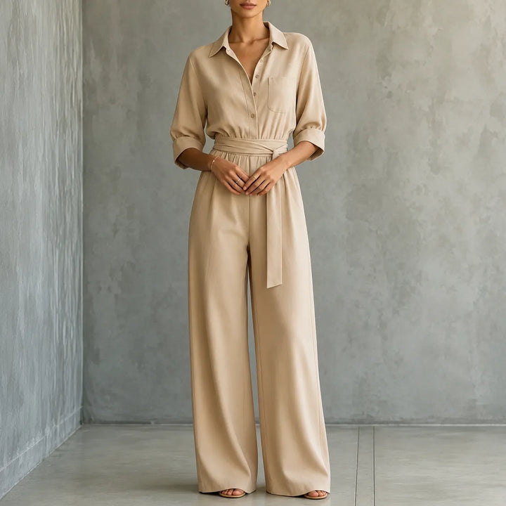 Solene – Belted Wide-Leg Shirt Jumpsuit with Tie Waist