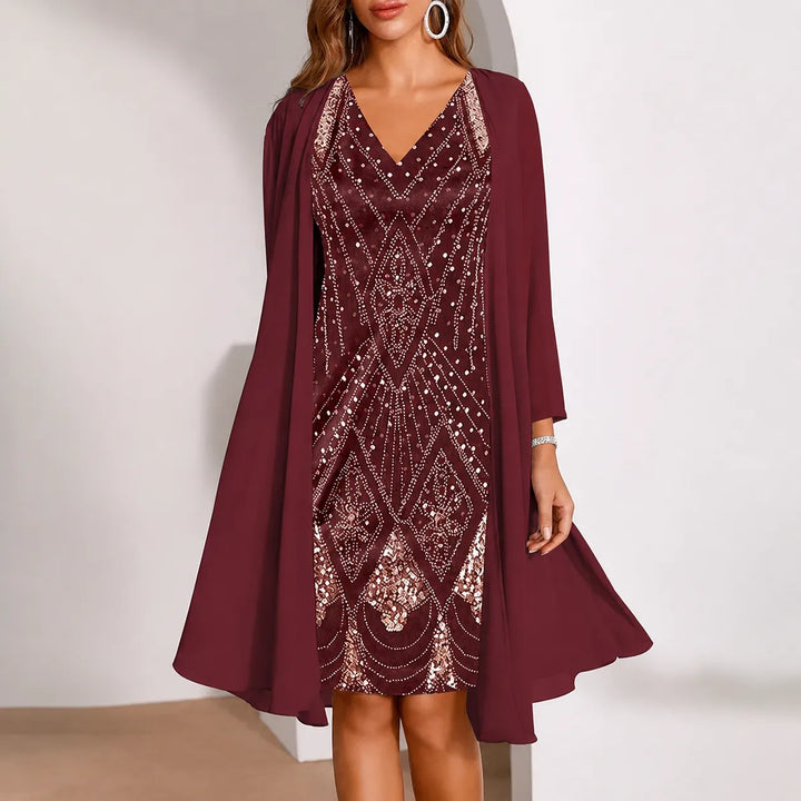Elyssia – Two-Piece Sequin Dress with Sheer Chiffon Look Jacket