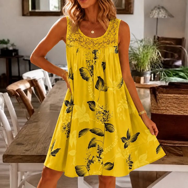 Islora – Sleeveless Lace Look-Yoke Summer Dress