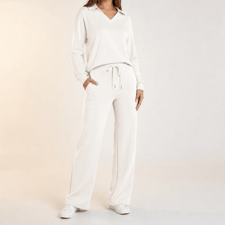 Velaire – V Neck Blouse and Wide Leg Pants Set