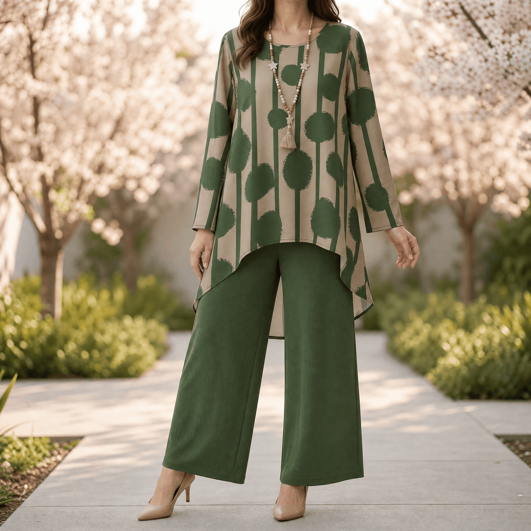 Vivelyn – Women's Bold Print High-Low Tunic & Wide-Leg Pants Set