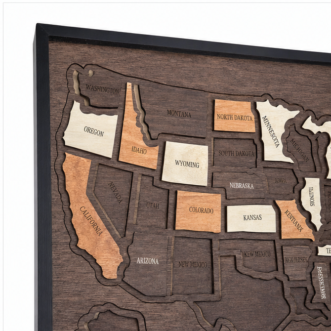 Wanderoak – Wooden USA Travel Map with 3D State Pieces