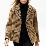 Vionne | Women's Cropped Houndstooth Knit Jacket with Double-Breasted Buttons