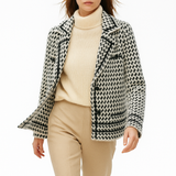 Vionne | Women's Cropped Houndstooth Knit Jacket with Double-Breasted Buttons