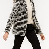 Vionne | Women's Cropped Houndstooth Knit Jacket with Double-Breasted Buttons