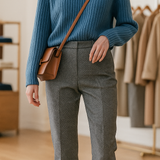 Vivian | Women's Wool Blend Straight Leg Trousers with High Waist