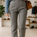 Vivian | Women's Wool Blend Straight Leg Trousers with High Waist