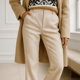 Vivian | Women's Wool Blend Straight Leg Trousers with High Waist